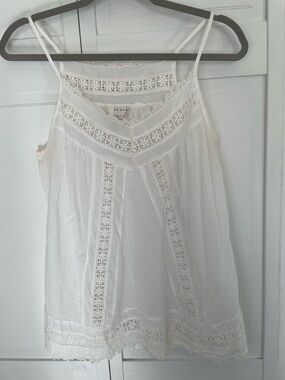 Kenar 100% Cotton Flowy White Crocheted Lace-Trim Spaghetti Strap Camisole SzM